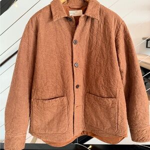 Universal Works Quilted Shirt Jacket in Rust Brown